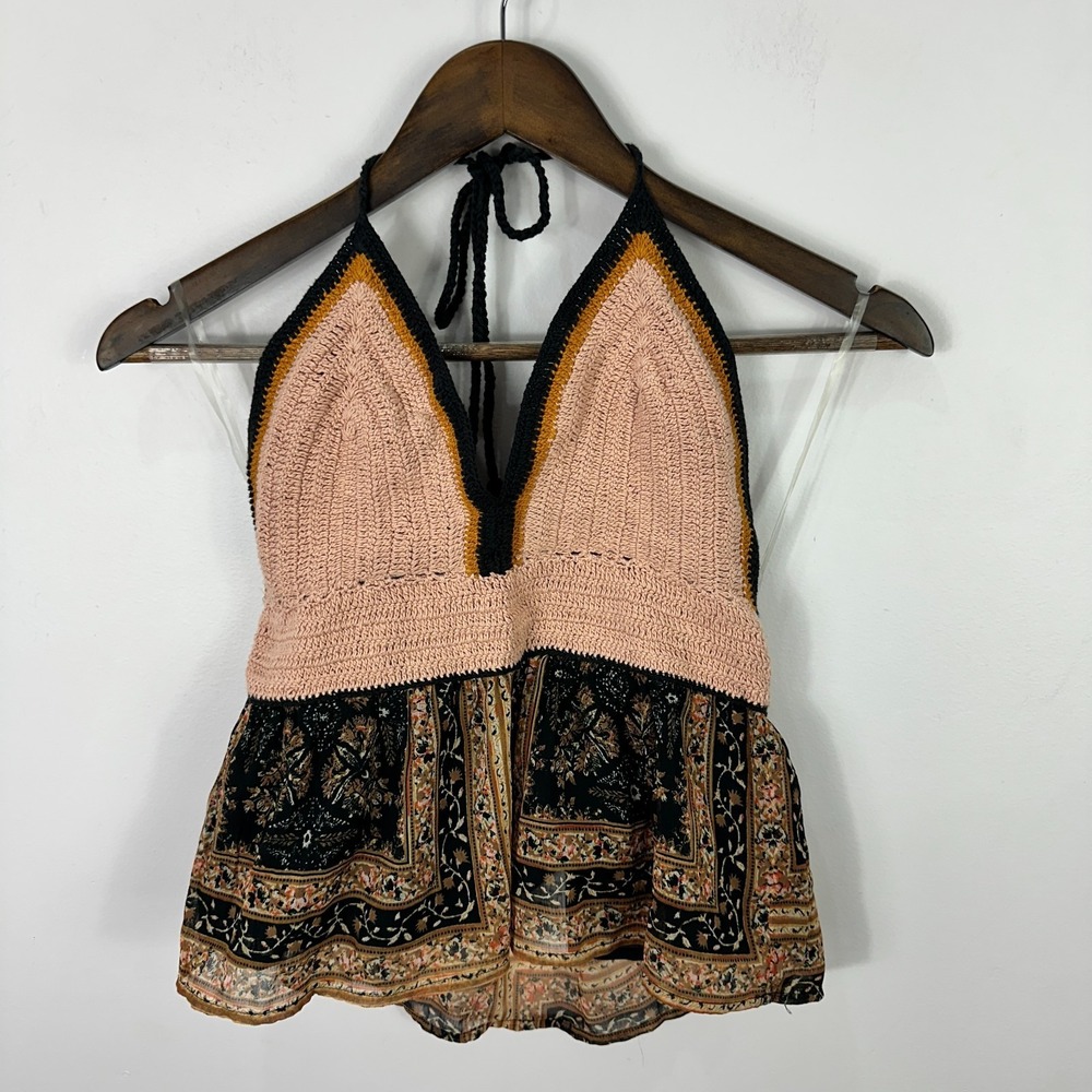 American Eagle Top Womens S Crochet Halter Boho Festival Hippie Indie Y2K NWT